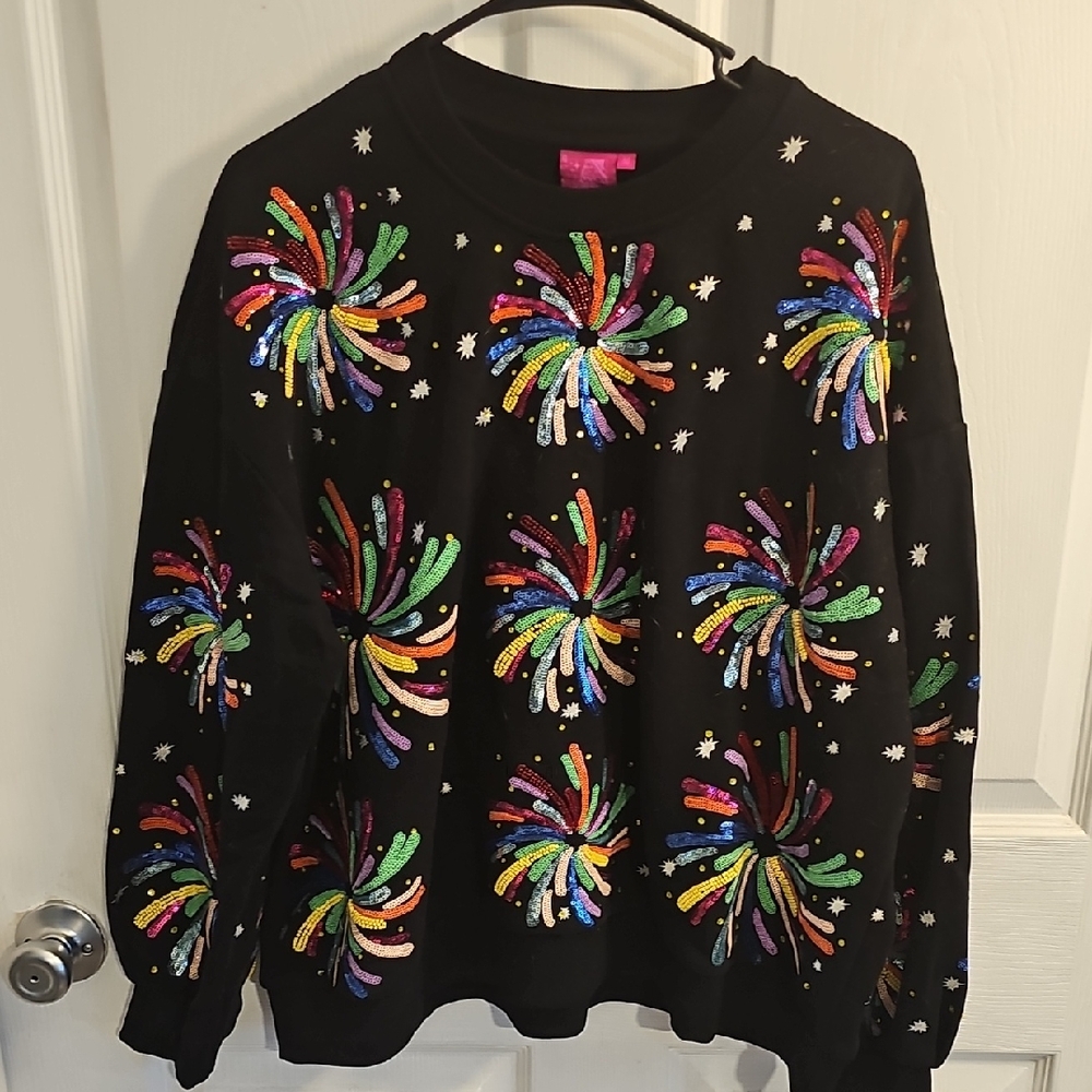QUEEN OF SPARKLES Black Multicolor Firework Sweatshirt